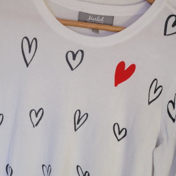 Marled Reunited White Red Heart Graphic Sweater Pullover Valentine 💕❤️ M - Picture 6 of 12